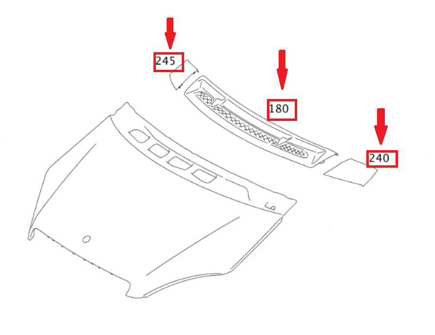 KIT MODANATURE / SET GRIGLIA COFANO SOTTO PARABREZZA MERCEDES CLASSE B W245 (I) - A1698360018 - immagine 3